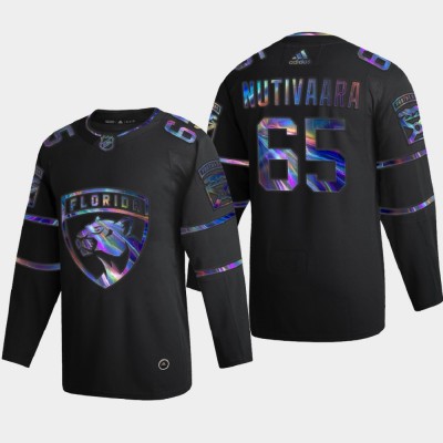 Florida Panthers #65 Markus Nutivaara Men's Nike Iridescent Holographic Collection NHL Jersey - Black Men's